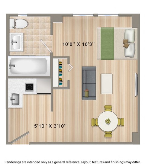Floor plan for studio, 1 bath, 275 sqft